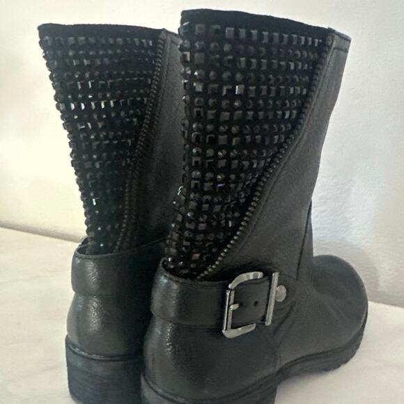 Ankle Boots Leather Rhinestones Gianni Bini Combat Riding Moto sz6 - Picture 3 of 5